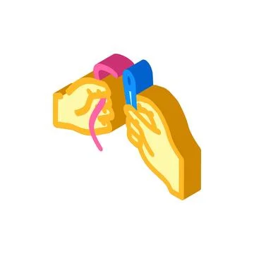 Insert thread into needle isometric icon vector illustration Stock Illustration
