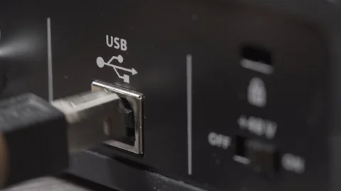 Insert USB Cable Into Port For Digital Signal Transmission Stock Footage 121455207