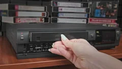 Inserte el casete VHS en VCR y presione el botón Play — Vídeo de stock ©  VRSprod #565418834