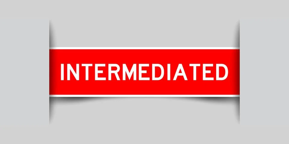 Inserted red color label sticker with word intermediated on gray background Stock Illustration
