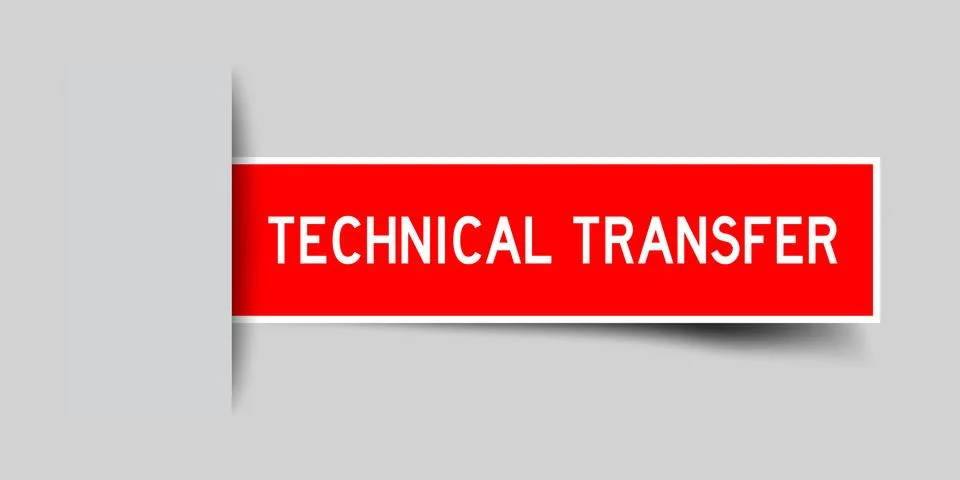 Inserted red color sticker label with word technical transfer on gray backgro Illustrazione stock