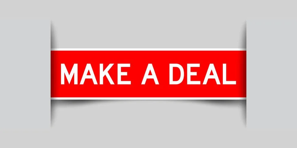 Inserted red label sticker with word make a deal on gray background 스톡 일러스트