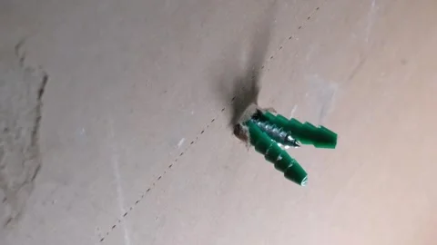 Inserting anchors through a drywall. Stock Footage 340449492