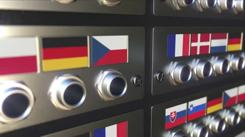 Inserting connector into a socket with flag of the Netherlands. Translation or Stock Footage 141150302