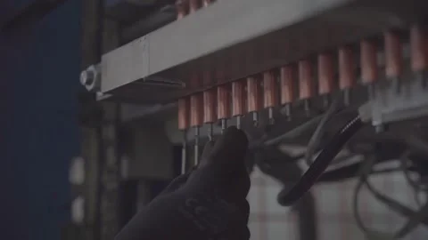 Inserting Heating Wire into Copper Tubes - Heat Exchanger Factory Production Video stock 330493566