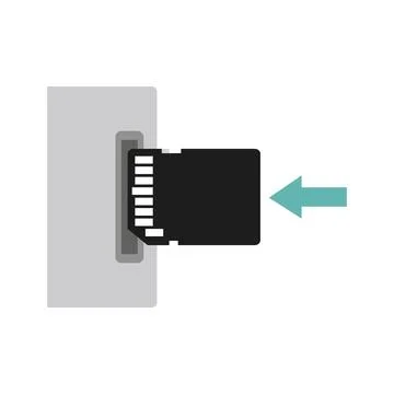 Inserting memory card into device flat vector icon for technology Stock Illustration