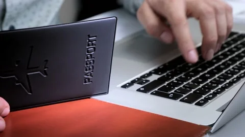 Inserting personal data from International Travel document Passport for buy f Stock Footage 139501211