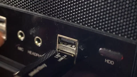 Inserting usb flash drive into computer. Macro shot 4K Stock Footage 70411535