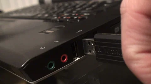 Inserting USB Flash Drive into Laptop 3 Stock Footage 35509523