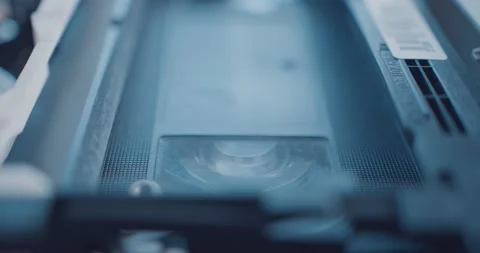 Inserting VHS video tape into retro VCR player Stock Footage 134460806