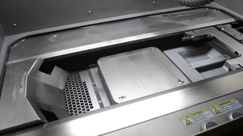 Inside 3d printer for metal with a installed metal work surface close up. Stock Footage 232818929