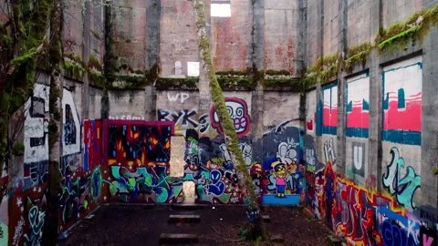 Inside Abandoned Building Aerial  - Camera Slowly Rises 库存影片 171128213