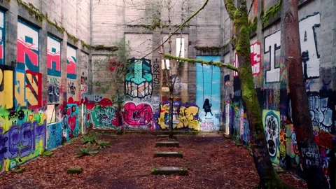 Inside Abandoned Building Aerial  - Camera Slowly Moves Forward 库存影片 171128894