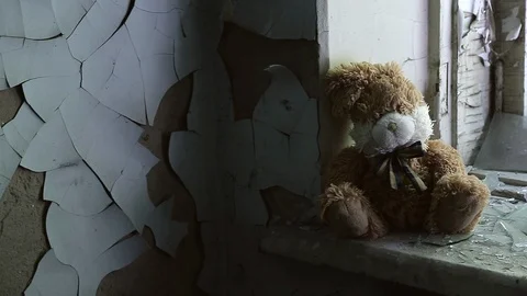 Inside an abandoned building, Almost collapsed and ruined city block. Half Stock Footage 110435331