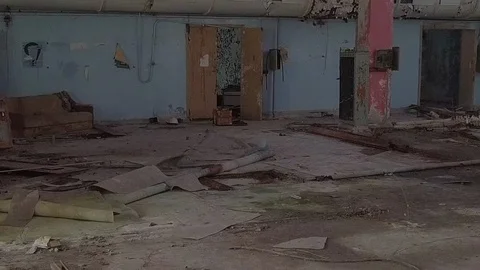 Inside of abandoned building in a ghost city Chernobyl after explosion at Stock Footage 108123668