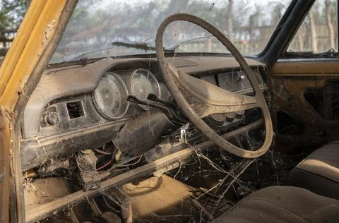 Inside of an abandoned car Stock Photos