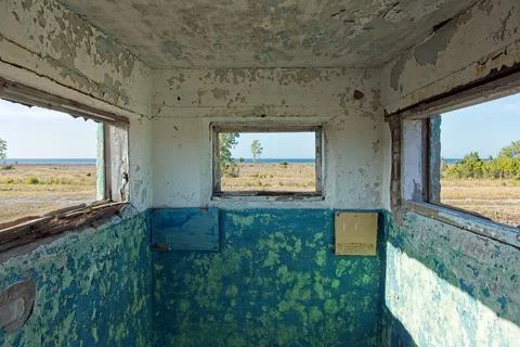 Inside of abandoned coastal border fortification. Stock Photos
