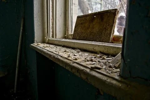 Inside the Abandoned Soviet canteen window Stock Photos