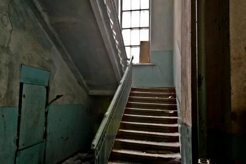 Inside the abandoned Soviet school stairs Stock Photos