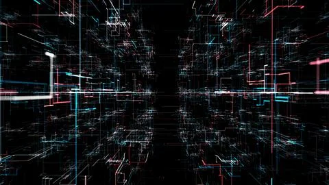 Inside an abstract digital cyberspace. Information flows through broken, wind Stock Illustration