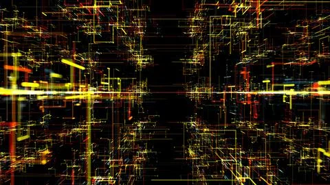 Inside an abstract digital cyberspace. Information flows through broken, wind Stock-Illustration