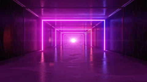 Inside Abstract Ultraviolet Neon Glowing Sqaure Tunnel Moving Slowly Stock Footage 278648244