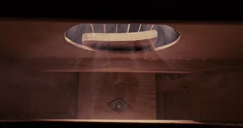 Inside of acoustic guitar. View from inside of acoustic guitar. Stock Footage 163504464