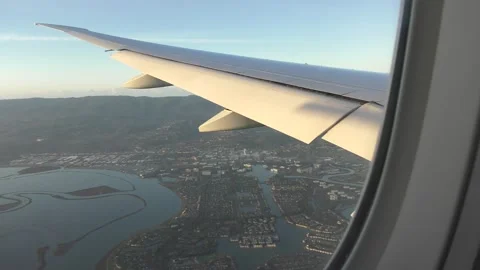 Inside Airbus 350 outside view approaching, Landing San Francisco Airport 4K Stock Footage 164185915