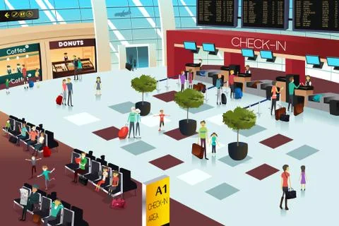 Inside the airport scene Stock Illustration
