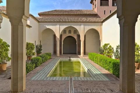 Inside of the Alcazaba of Malaga complex Stock Photos