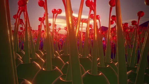 Inside alien plant flower bulbs sunset glow 3d seamless loop Stock Footage 218398696