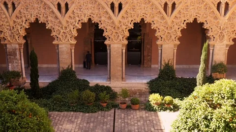 Inside the Aljafería - Palacio de la Aljafería in Zaragoza, Aragon, Spain Stock Footage 98562899
