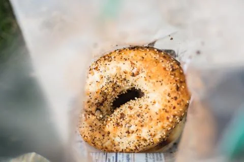 Inside all everything multigrain delicious bagel in bag poppy seeds soft and  스톡 사진