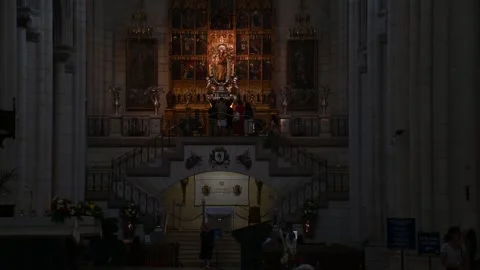 Inside Almudena Cathedral in Madrid Stock Footage 245331147