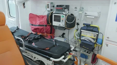 Inside the ambulance, view from the sanitary compartment.  Stock Footage 172526316