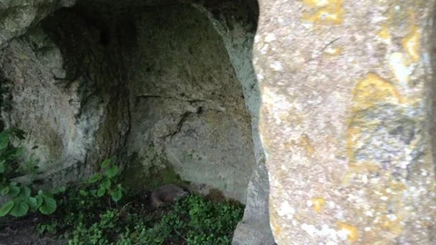 Inside the ancient cave in mountains at Mangup Kale - Crimea , Russia 2 Stock Footage 73717274