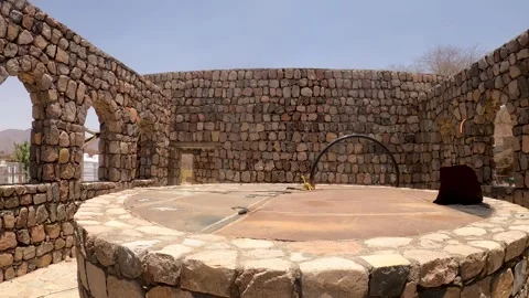 Inside Ancient Stone Ruins with Arched Windows Stock Footage 346194547
