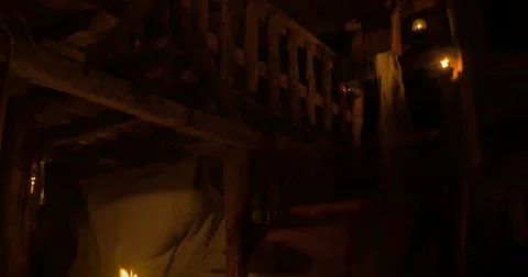 Inside an ancient wooden mill Stock Footage 50381987