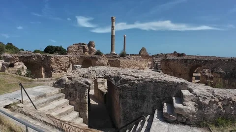 Inside the Antoninus Baths, part of the ancient Romans of Carthage Stock Footage 318643197