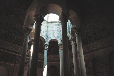 Inside of Arab baths, Romanesque construction in Girona, Spain Stock Photos