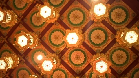 Inside Architecture Buddha Tooth Relic Temple Ceiling Singapore Stock Footage 109534675