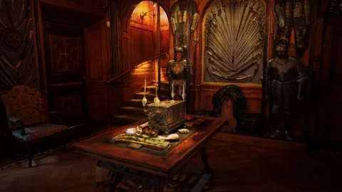 Inside the armoury room interior Stock-Footage 133852049
