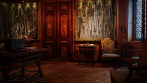 Inside the armoury room interior Stock Footage 140676789