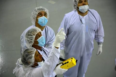 Inside the Astrotech payload processing facility on Vandenberg Air Force B... Stock Photos
