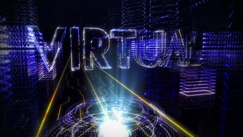Inside an augmented reality. The word Virtual appears in front of the viewer Stock Footage 147337040