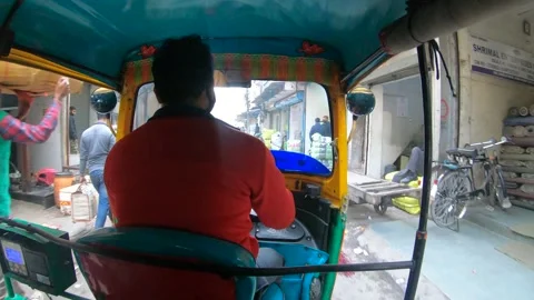 Inside Auto Rickshaw Chandni Chowk Street Full Of People And Traffic Stock Footage 147404415