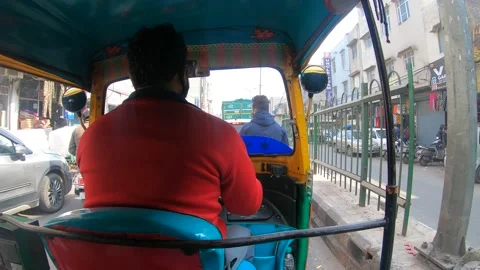 Inside Auto Rickshaw Chandni Chowk Street Full Of People And Traffic Stock Footage 147404566