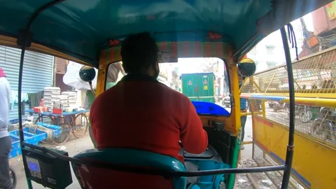 Inside Auto Rickshaw Chandni Chowk Street Full Of People And Traffic Stock Footage 147406217