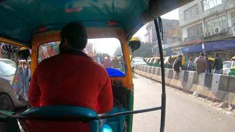 Inside Auto Rickshaw Chandni Chowk Street Full Of People And Traffic Stock Footage 147406255