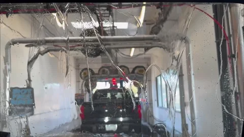 Inside Automatic Car Wash - Front Seat Passenger View 4K. Stock Footage 329143522